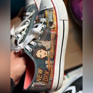 Nicole Lee USA Denim Sneakers with New York City Cartoon Print